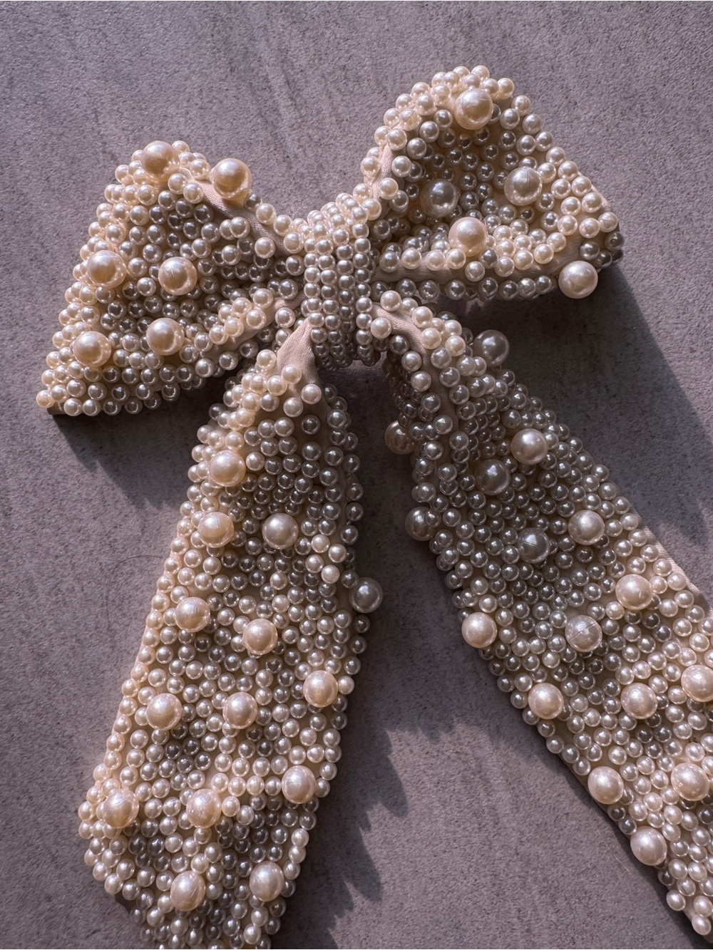 Pearl Embellished Bow Hair Clip - Cream Pearls